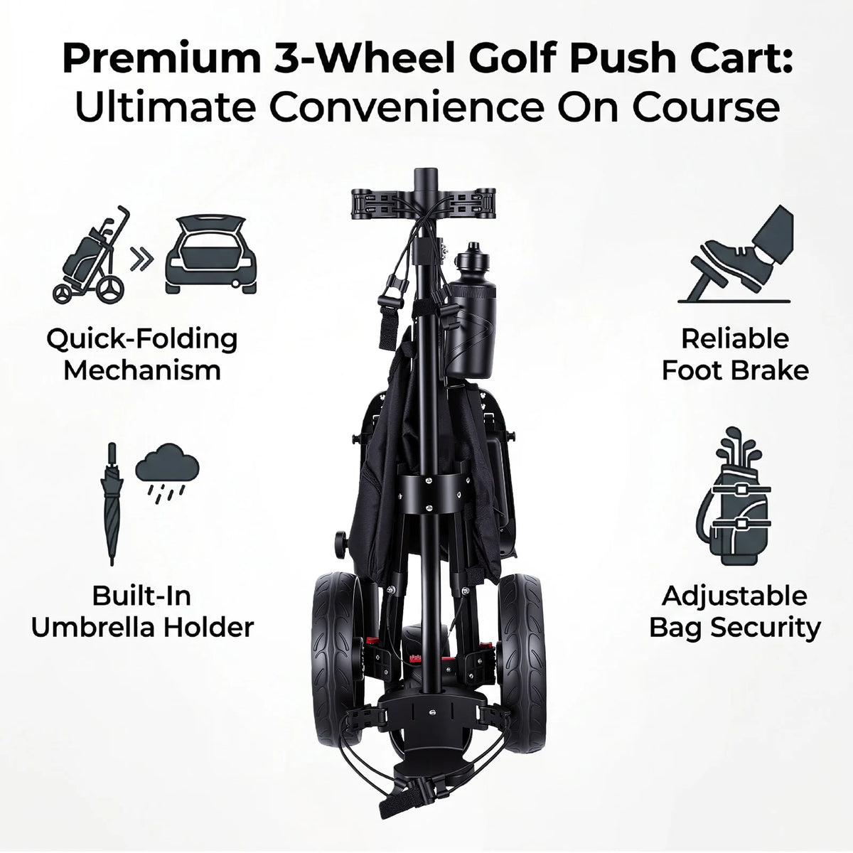 Golf Push Cart 3-Wheel Foldable