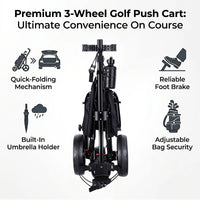 Golf Push Cart 3-Wheel Foldable